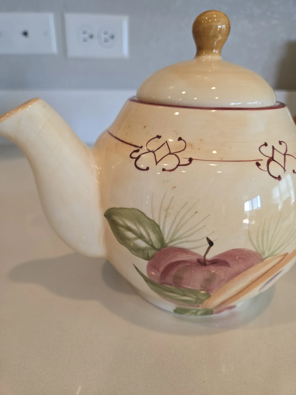 Crate&Barrel Cream Winter Fruits Teapot